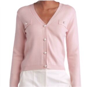 T Tahari Pink Button-Up Women's Sweater